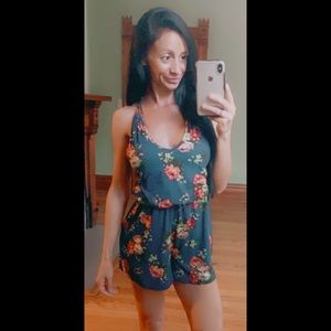 Dark blue floral romper